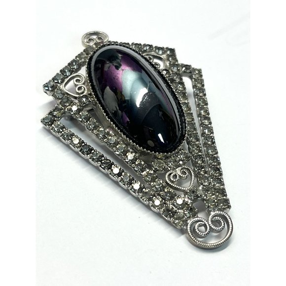Vintage Hematite Glass Rhinestone Brooch Pin - Picture 3 of 4